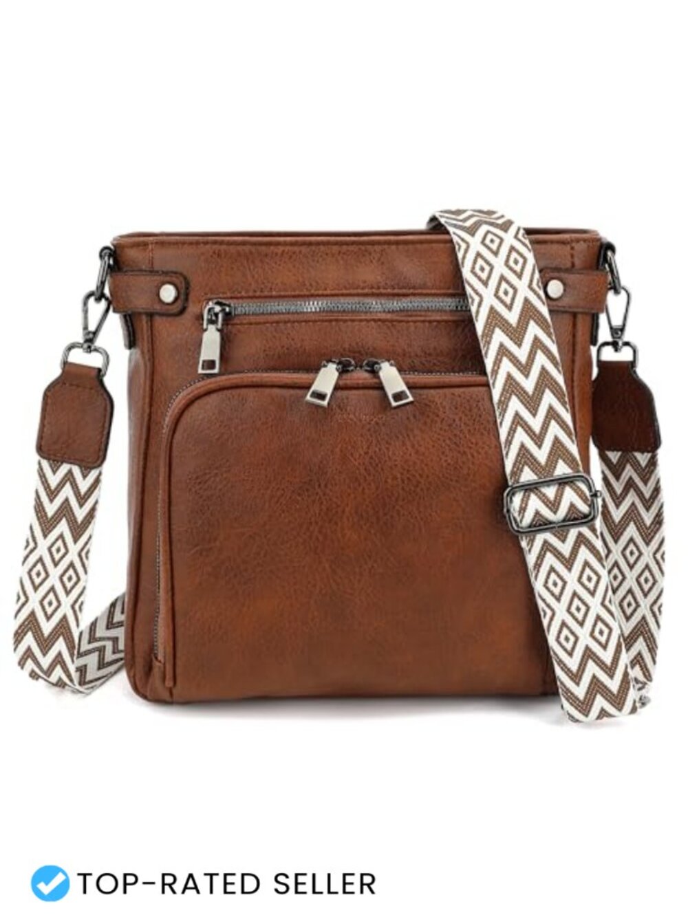 Semi-PU Leather Crossbody Bag for Women with 6 Card Slots Adjustable Strap
